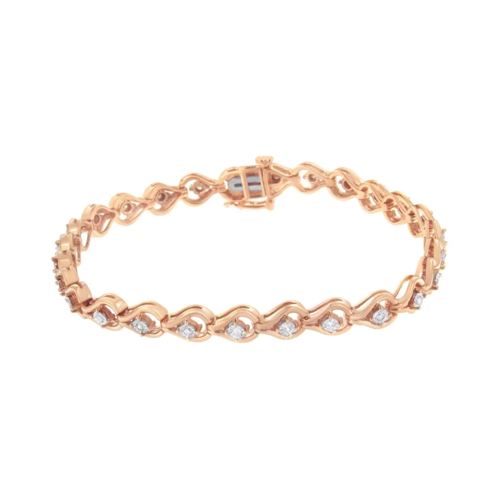 Rose Gold Plated .925 Sterling Silver 1/3 Carat TDW Miracle-Set Diamond Link Bracelet (I-J; I3-Promo)