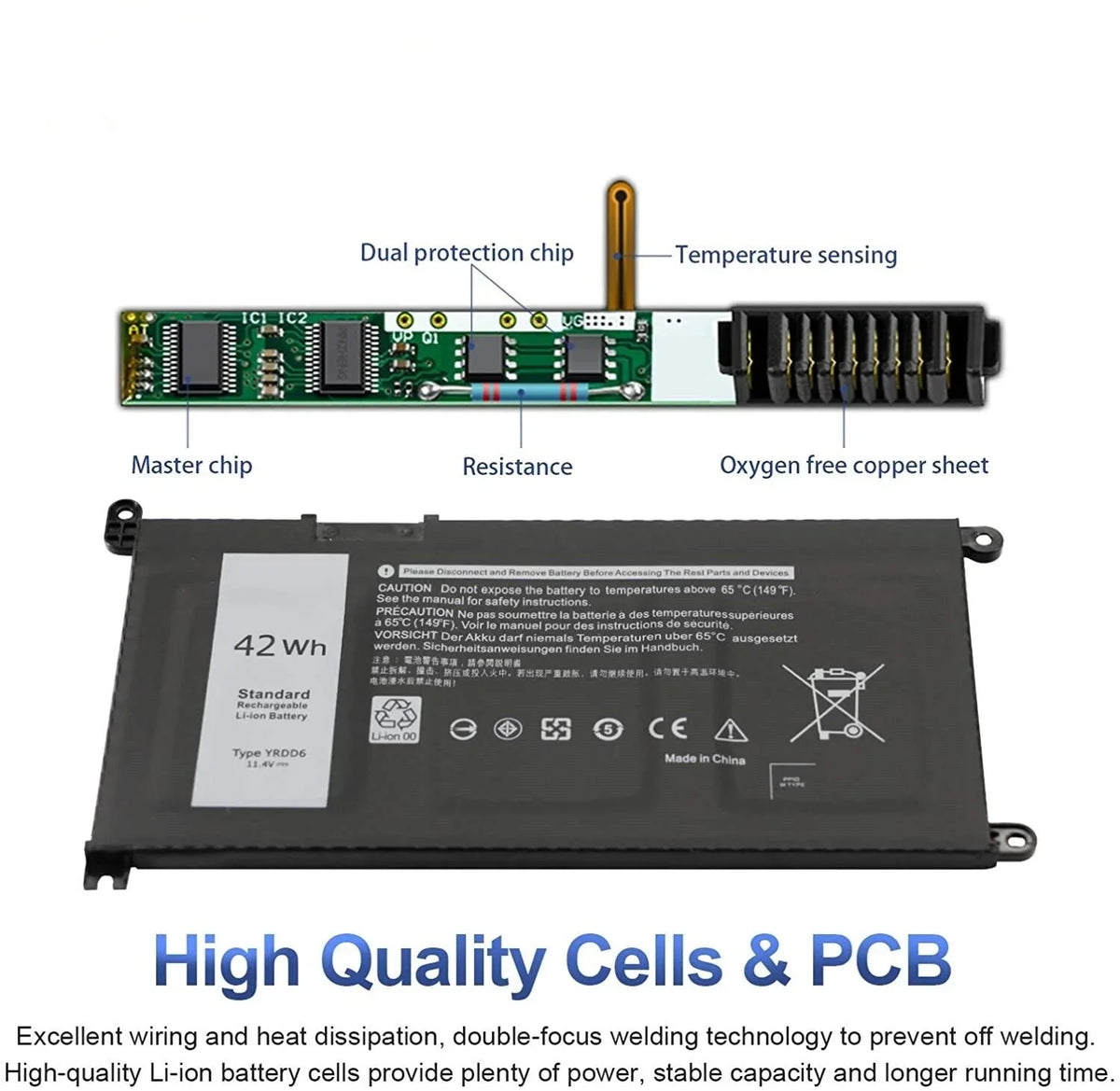 42Wh YRDD6 0YRDD6 Battery For 3310 Inspiron 5482 5485 5491 5591