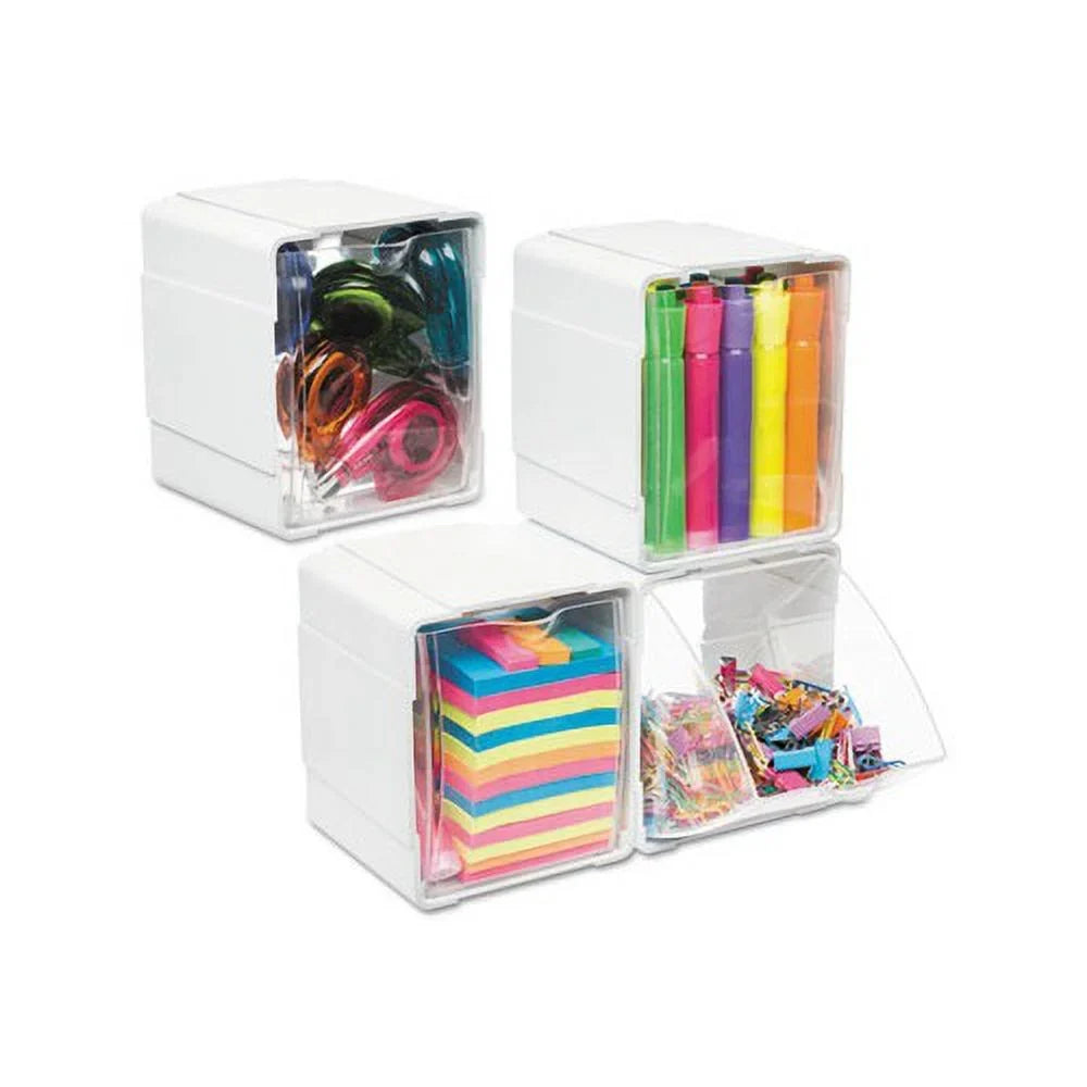 Tilt Bin Interlocking 4-Bin Organizer 4 5/8 x 4 7/8 x 5 1/2; White/Clear