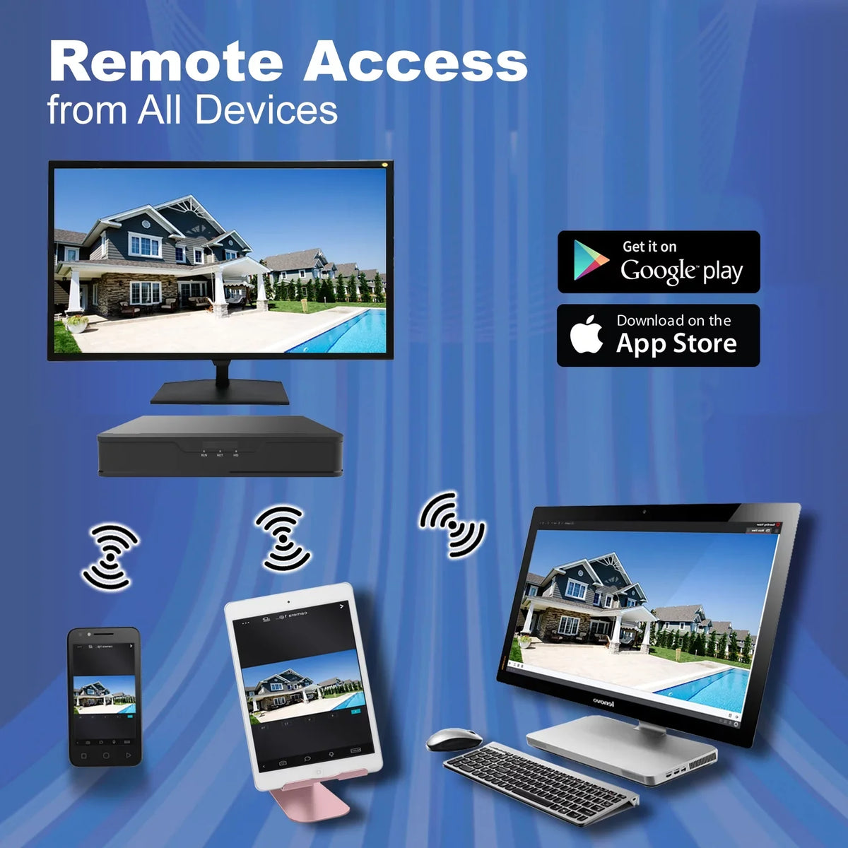 101AV DVR 8 Channels 1TB Hard Drive 4MP/1080P H.265/H.264 Network Video Recorder; No Built-in PoE Ports & WiFi; HDMI/VGA; Mobile APPs for Home/Office; Supports 10 x 4MP IP Cameras