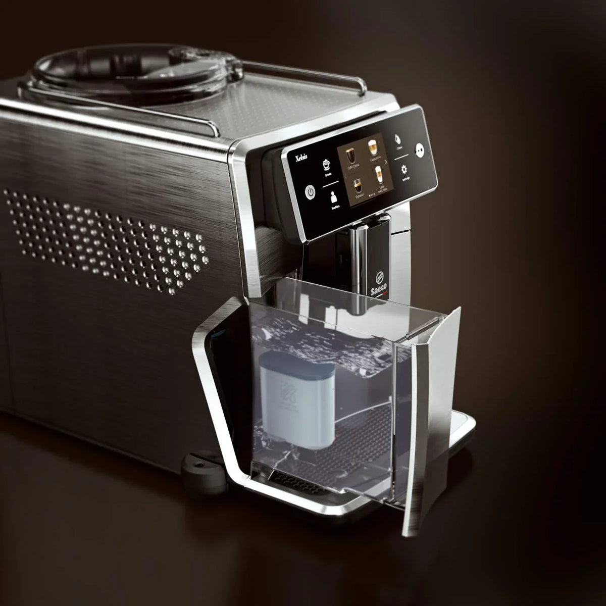 Saeco Xelsis SM7684/04 Super Automatic Espresso Machine; Titanium Metal Front