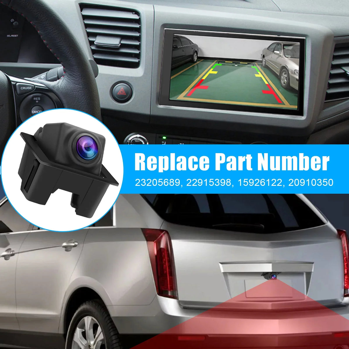 Rear View Backup Camera for Cadillac SRX; TSV Back Up Parking Assist Cam 23205689; 22915398; 15926122; 20910350 Replacement for 2010 2011 2012 2013 2014 2015 2016 Cadillac SRX